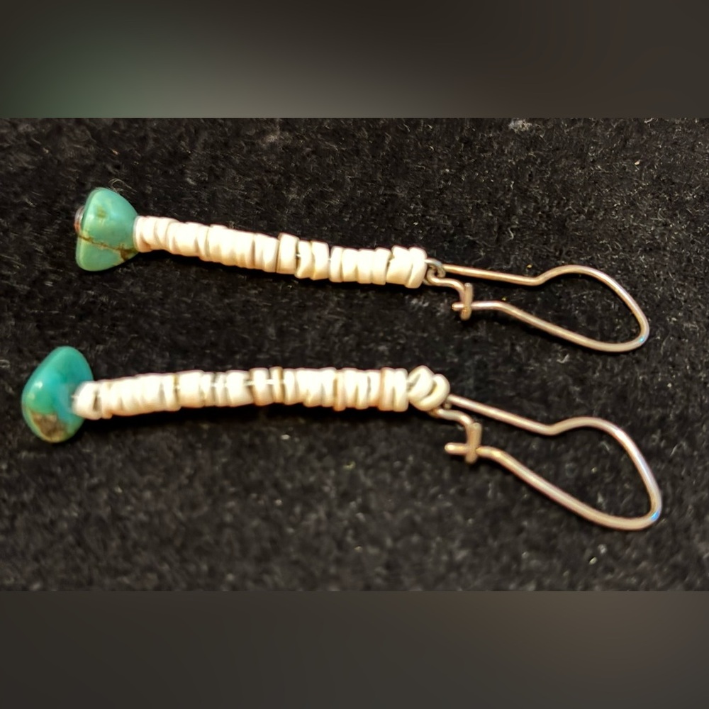 Elegant Turquoise and Cream Beaded Earrings
